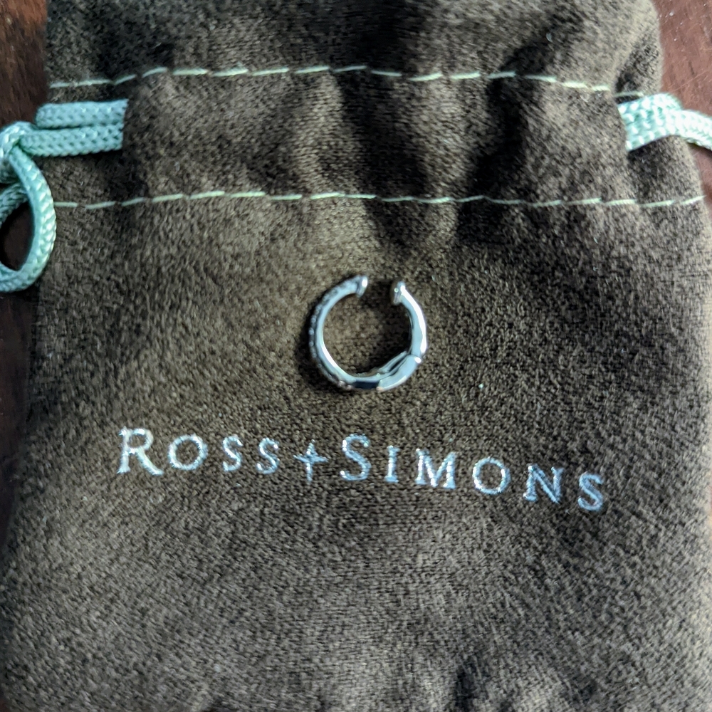 Ross + Simons 14k white gold hinged ear cuff with accent diamonds.